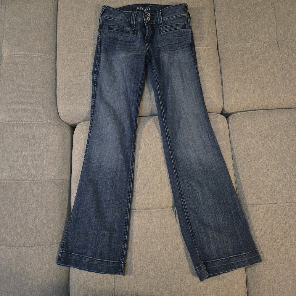 Ariat Ella Trouser Womens 28x30 Wide Leg Blue Stretch Denim Bootcut Jeans